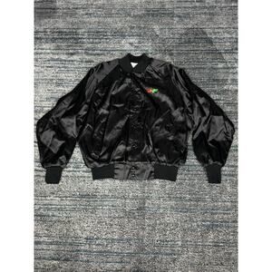 Vintage Silky Satin Embroidered CF Trucker Bomber Jacket L